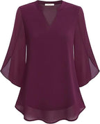 Claudia – Blusa de gasa chiffon con escote en V