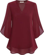 Claudia – Blusa de gasa chiffon con escote en V