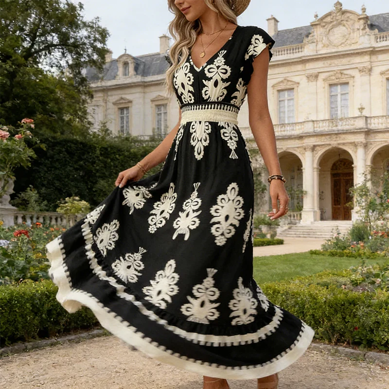 Cassis | Vestido maxi barroco con escote en V