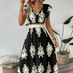 Cassis | Vestido maxi barroco con escote en V