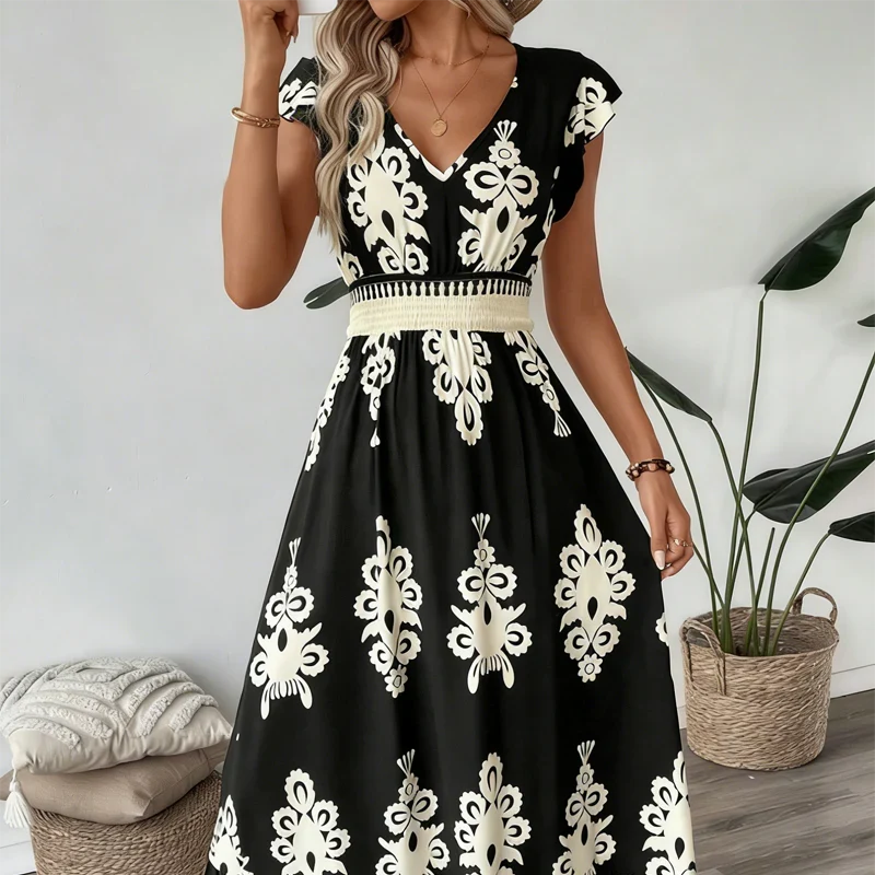 Cassis | Vestido maxi barroco con escote en V