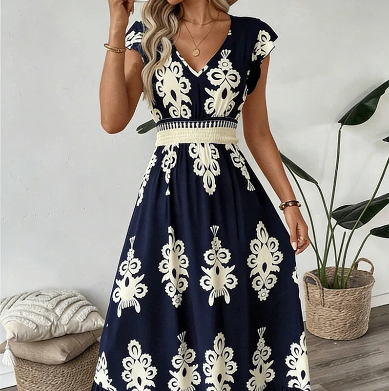 Cassis | Vestido maxi barroco con escote en V
